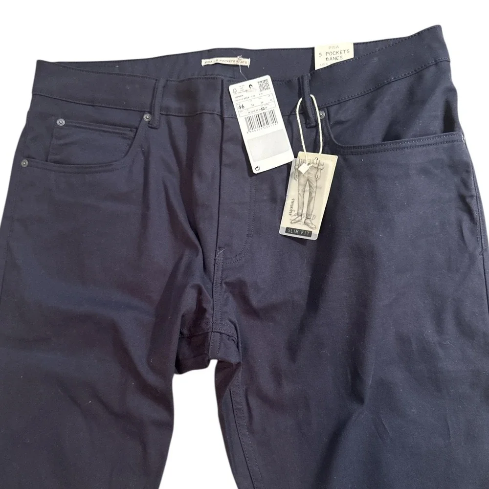 NWT MNG MAN PISA Slim Fit Navy Blue 5 Pocket Pants Mens‎ Size 36x33